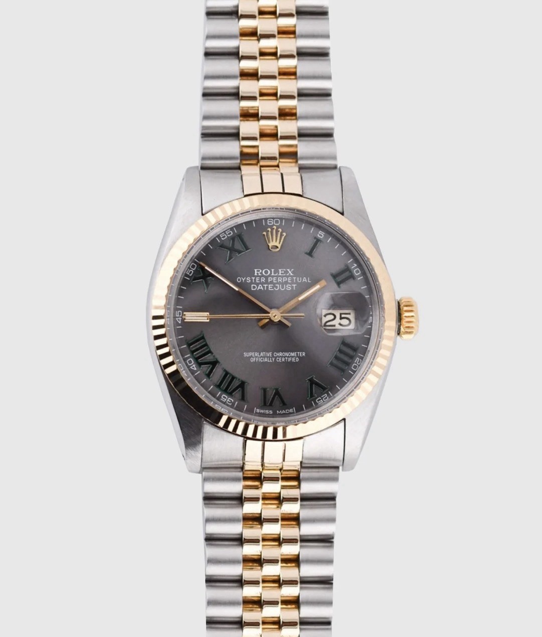 ROLEX Datejust 16013 36mm Custom Wimbledon Dial Jubilee Gold 2 Tone Watch W/ Box