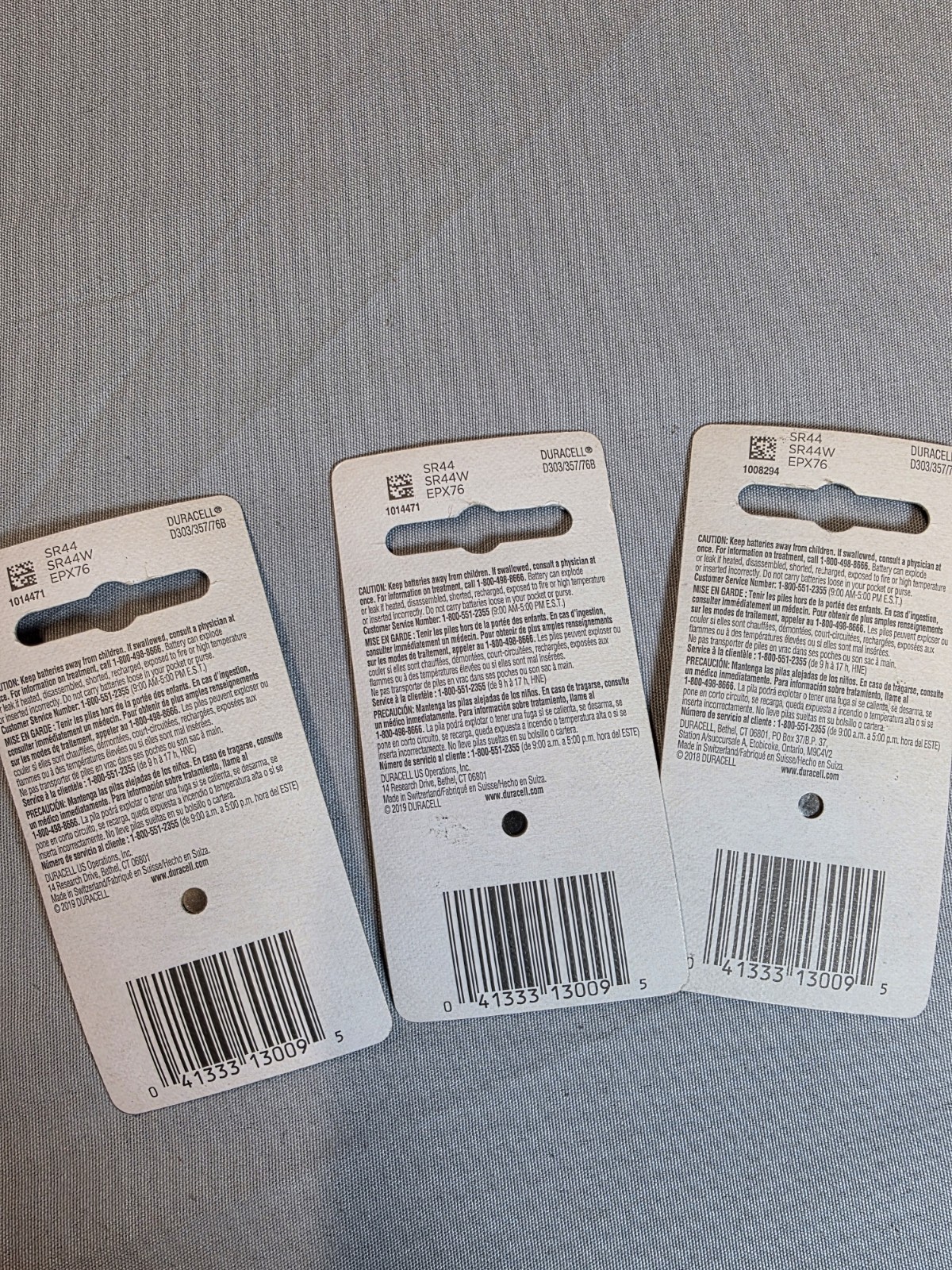 Duracell 303/357/76 SR44W Silver Oxide Coin Cell Button Battery 3 Pack