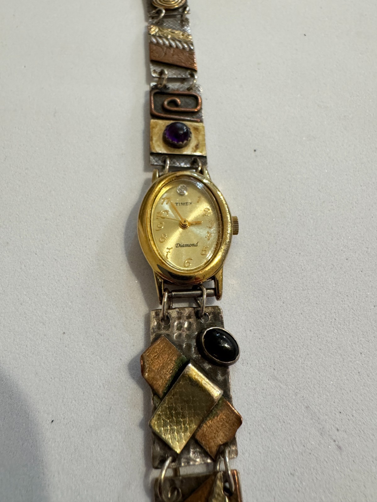 Handcrafted Women’s Artist Watchband with Timex Diamond Quartz Analog Face