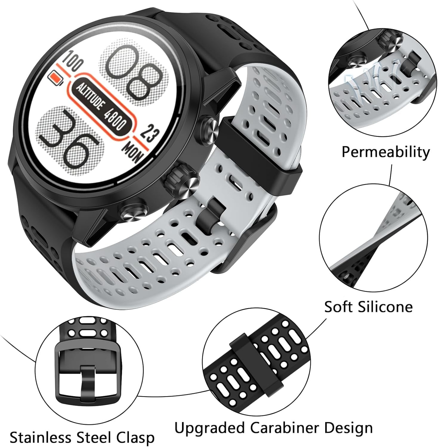 Compatible with Coros Pace 2/Apex 42mm/Apex 2 Watch Bands, 20MM, Black Gray