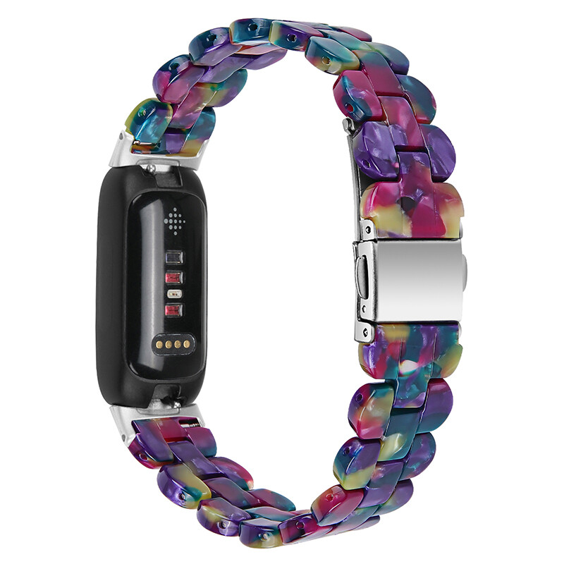 For Fitbit Inspire 3 Fashion Luxury Resin Strap Stainless Steel Watch Band