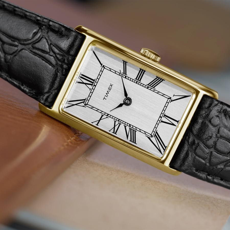 Timex 1976 Lexington Reissue TW2Y56200 Gold Dress Watch Black Leather Strap Box