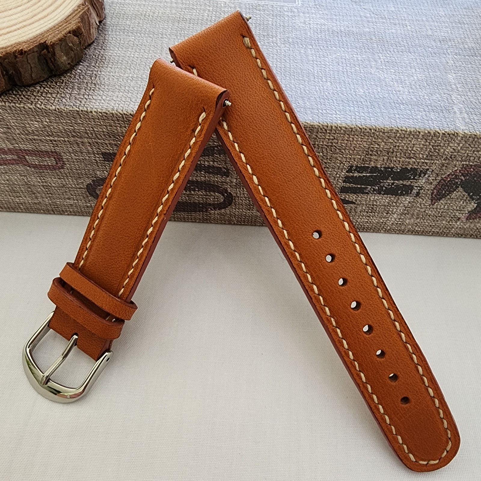 20mm Handmade Genuine Cowhide Leather Watch Strap Cognac 20-18 Workshop Special
