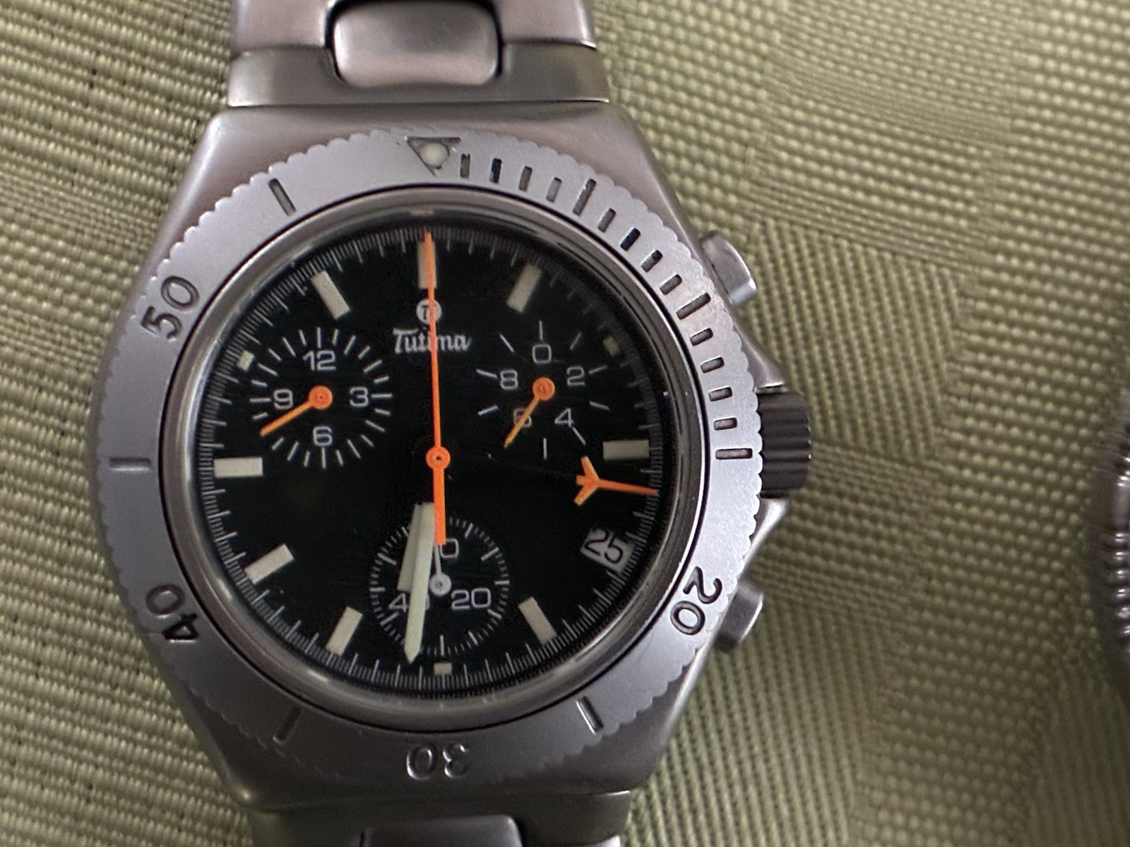 Vintage 38mm Tutima Titanium Military Quartz Chronograph