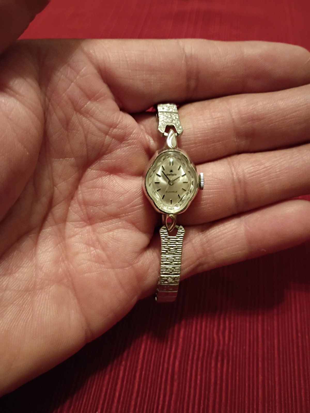 Vintage Stellaris Women’s Manual Wind 17J Gold Tone Oval Silver Dial Bracelet