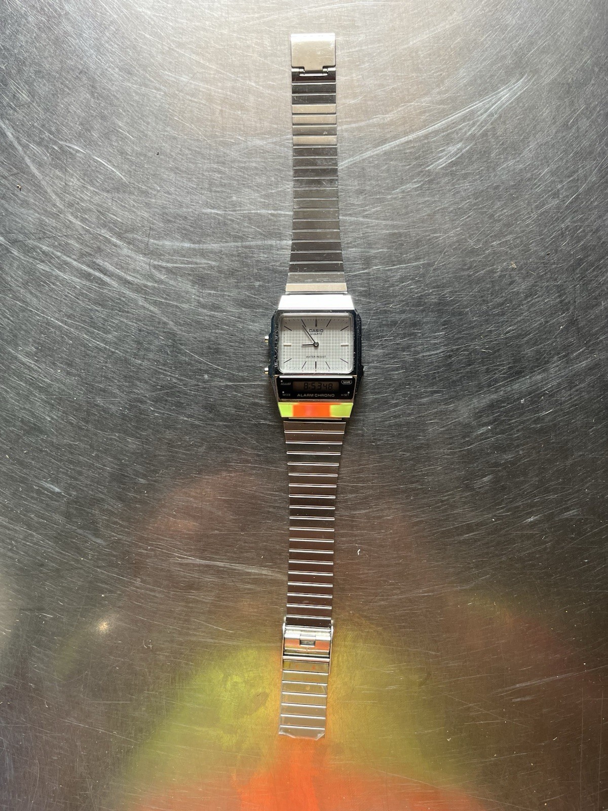 Casio AQ-800 Ana-Digi Quartz Alarm Chronograph SS Silver Bracelet 32mm