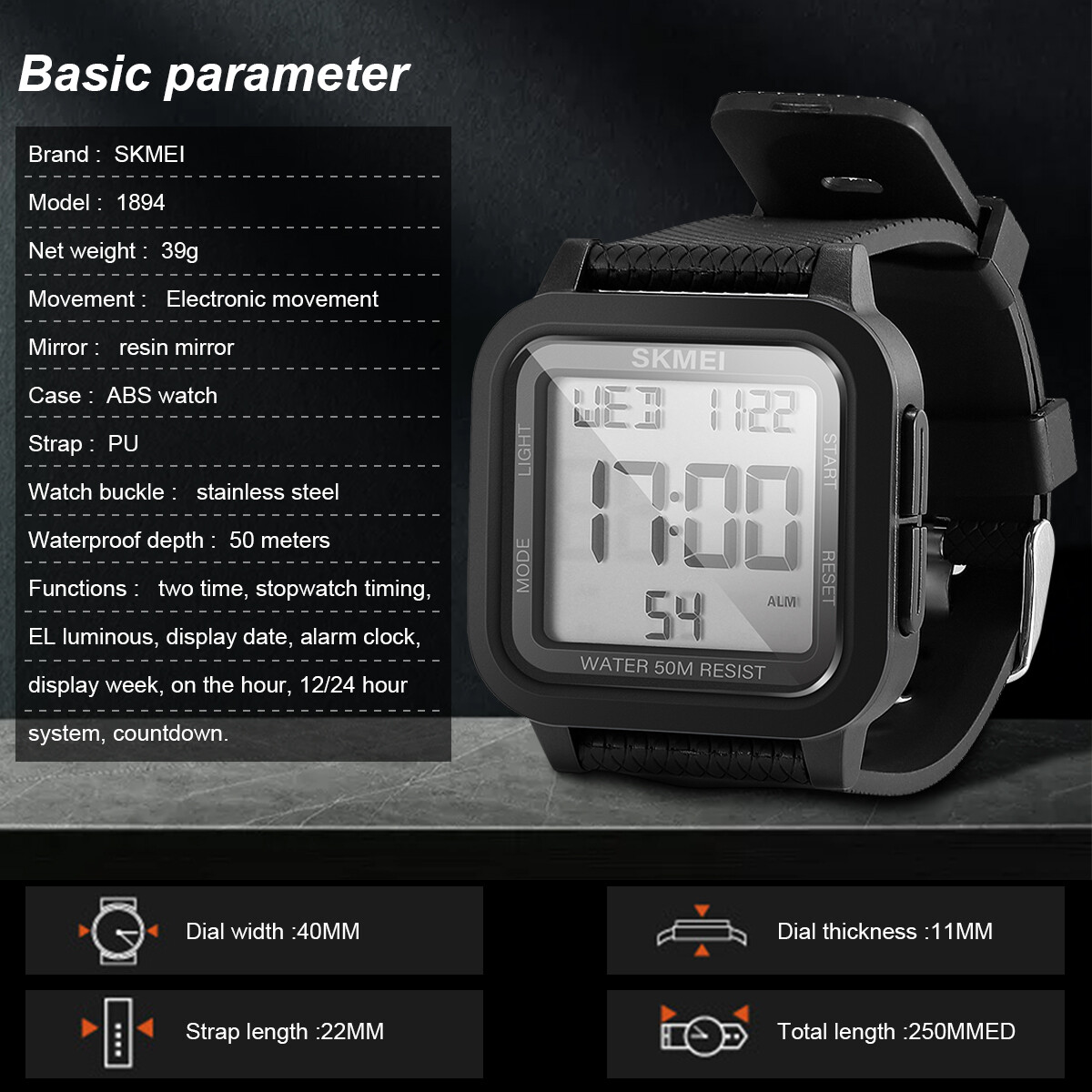 Fashion Men’s Sports Watch LED Large Digital Waterproof Multifunction Wristwatch