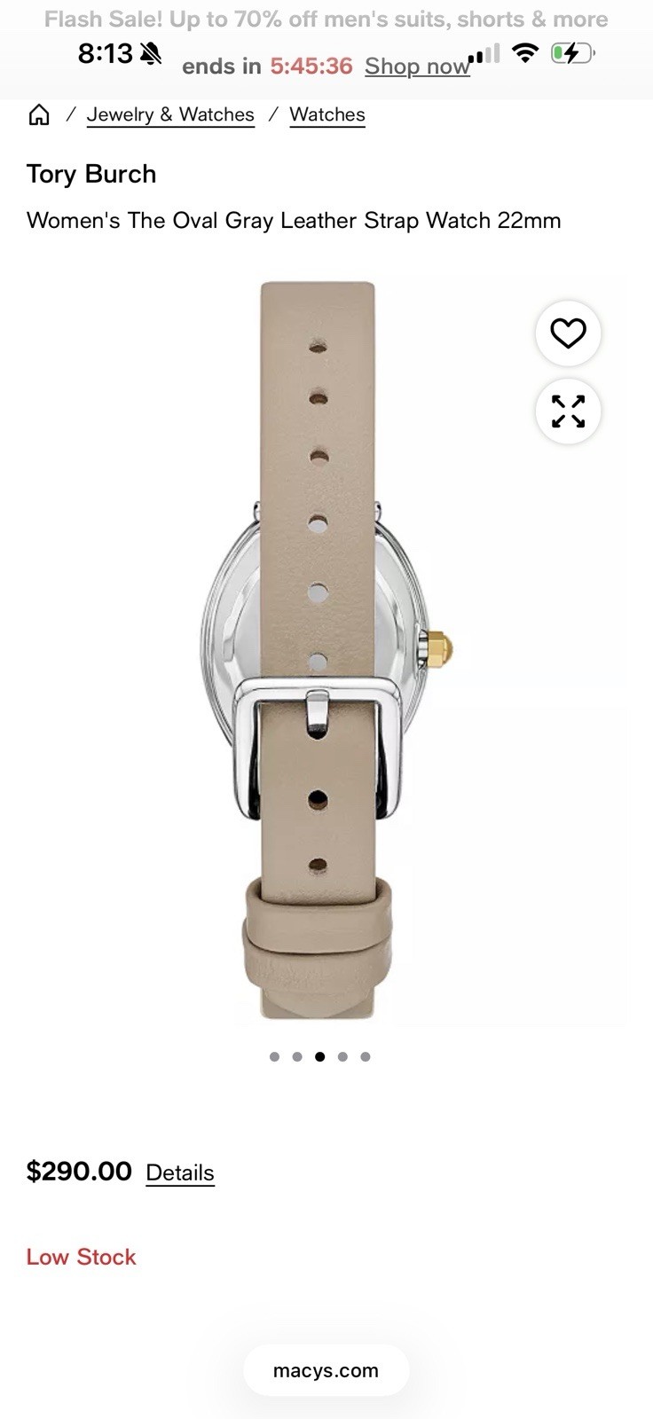 Tory Burch The Oval 22mm Women’s Quartz Watch Gray Leather Strap w/ Box