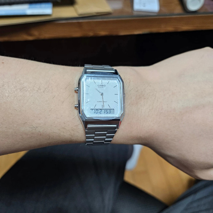 Casio AQ-230A-7DMQ Vintage Series Analog Digital White Stainless Steel Authentic
