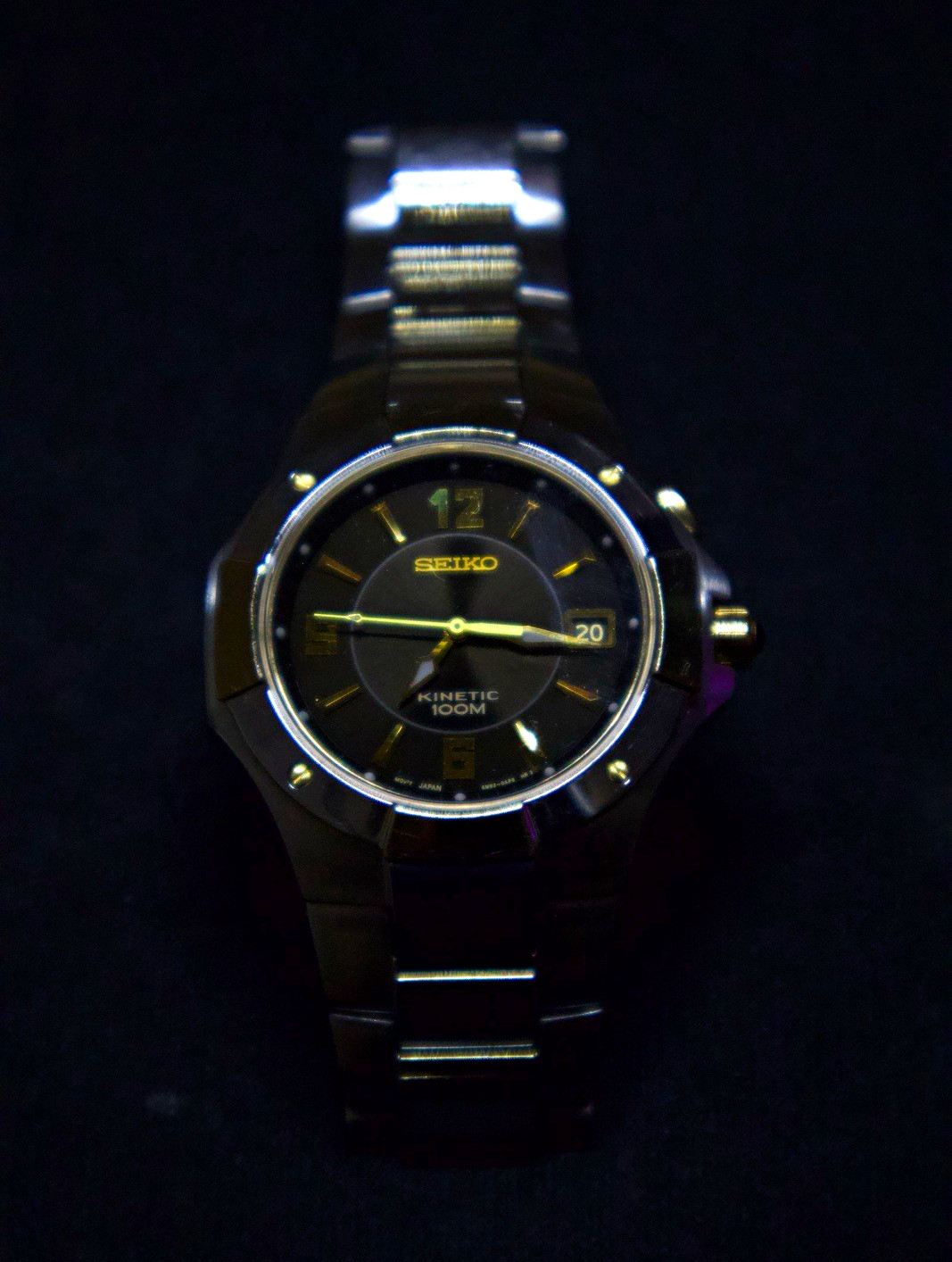 Seiko Kinetic Men’s Watch Black Dial Date 100m Steel Bracelet Analog
