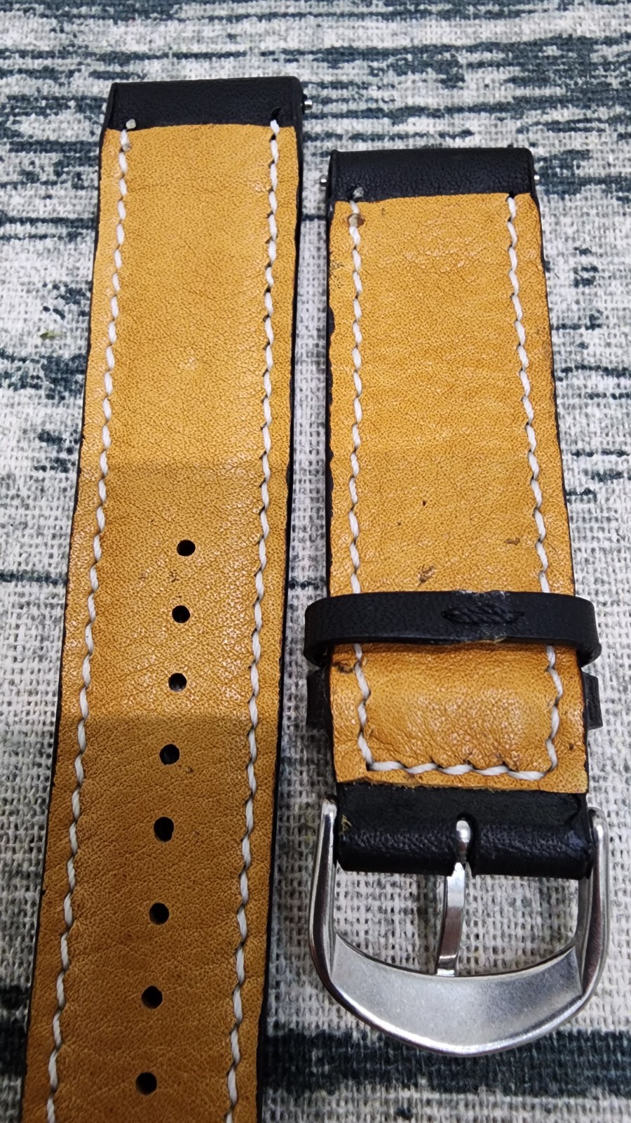 22mm Handmade Genuine Cowhide Leather Watch Strap Black 22-20 Workshop Special