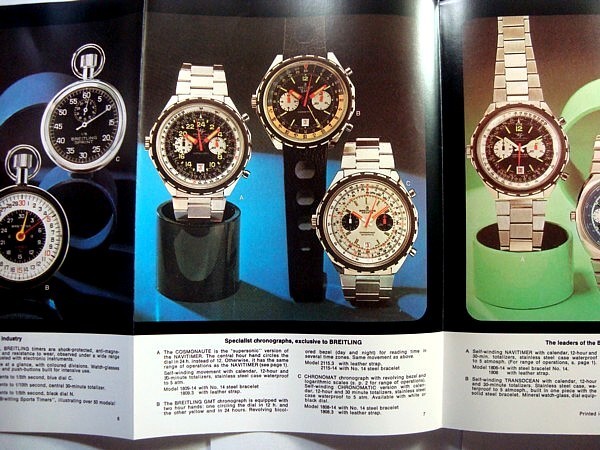 BREITLING Rare Color illustrations variations in this Brochure 1974
