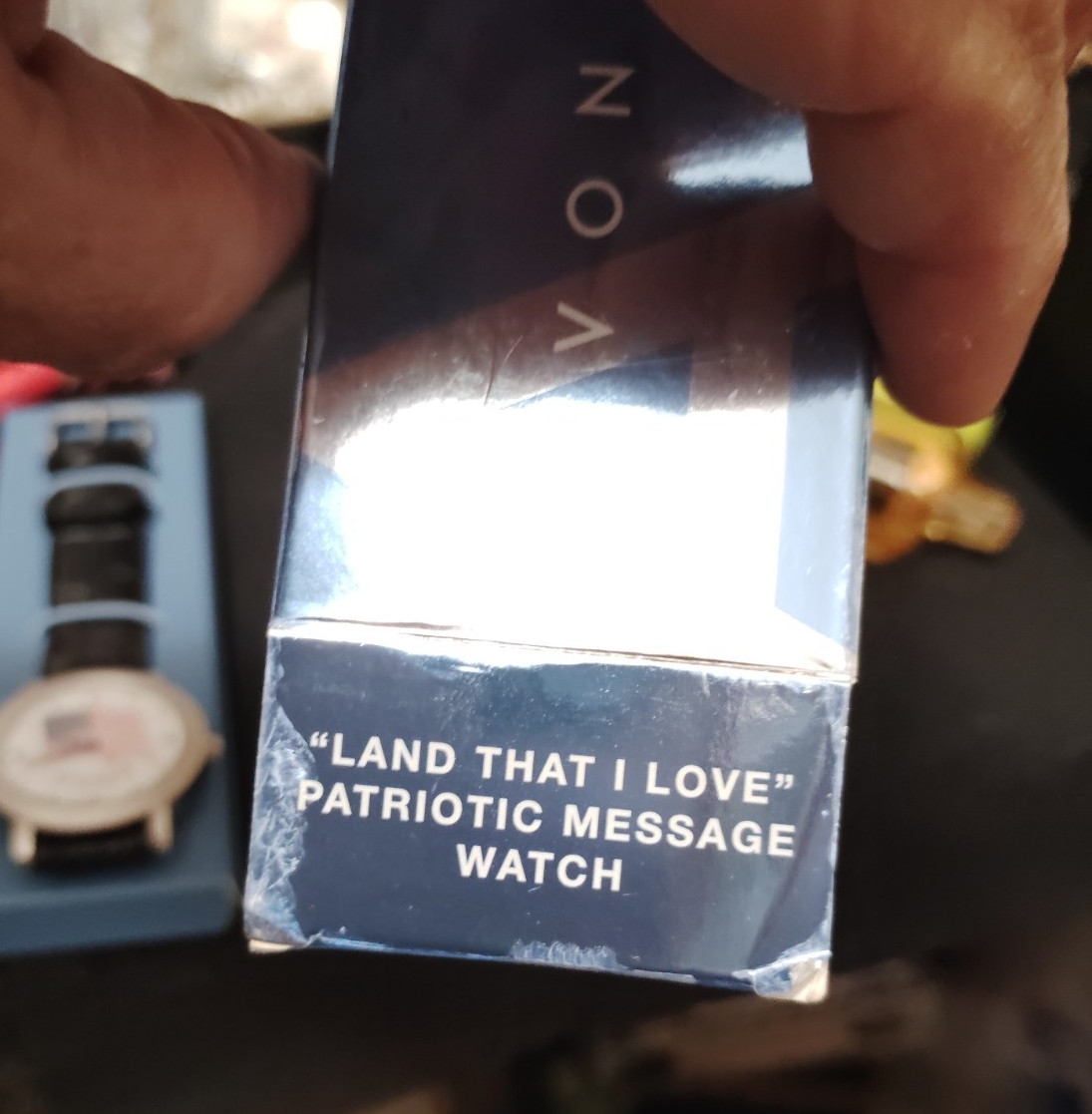 Avon Land That I Love Patriotic Quartz Watch 25mm Black Leather Strap w/ Box