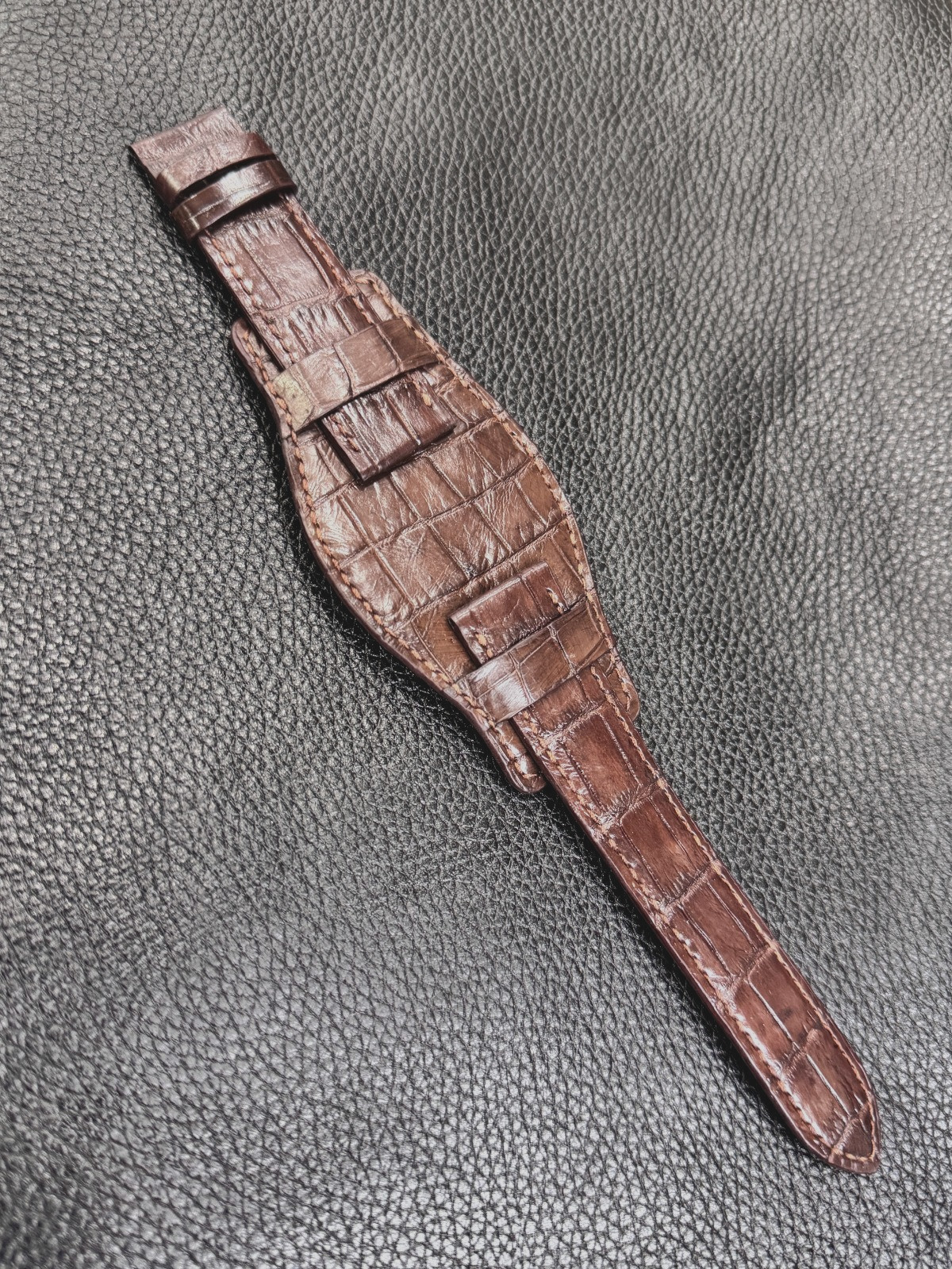 Handmade Croc Skin Leather Watch Bund Strap Band 18mm/24mm Dark Brown