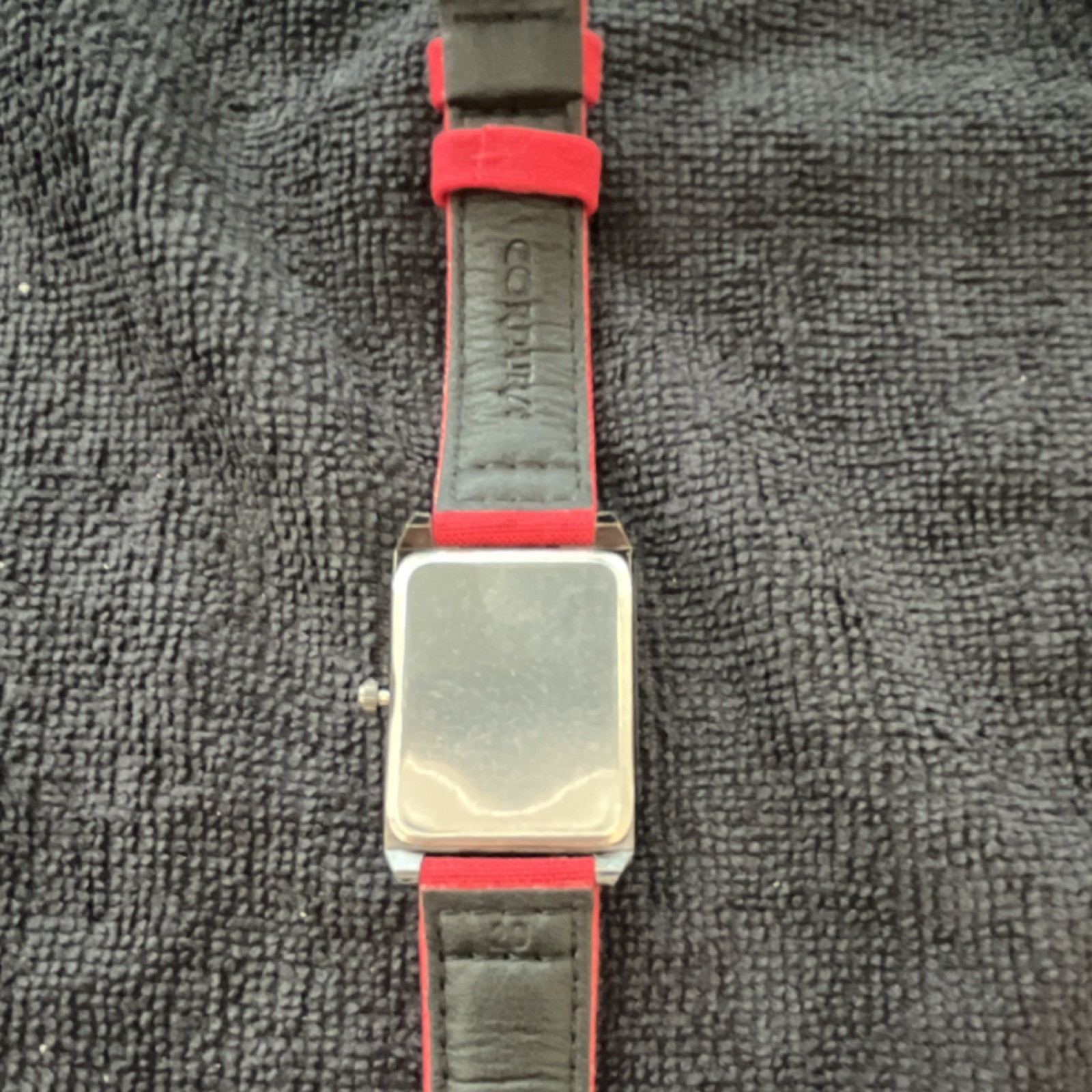 DIJANES Quartz Analog Rectangle Watch Black Dial Red Faux Leather Strap