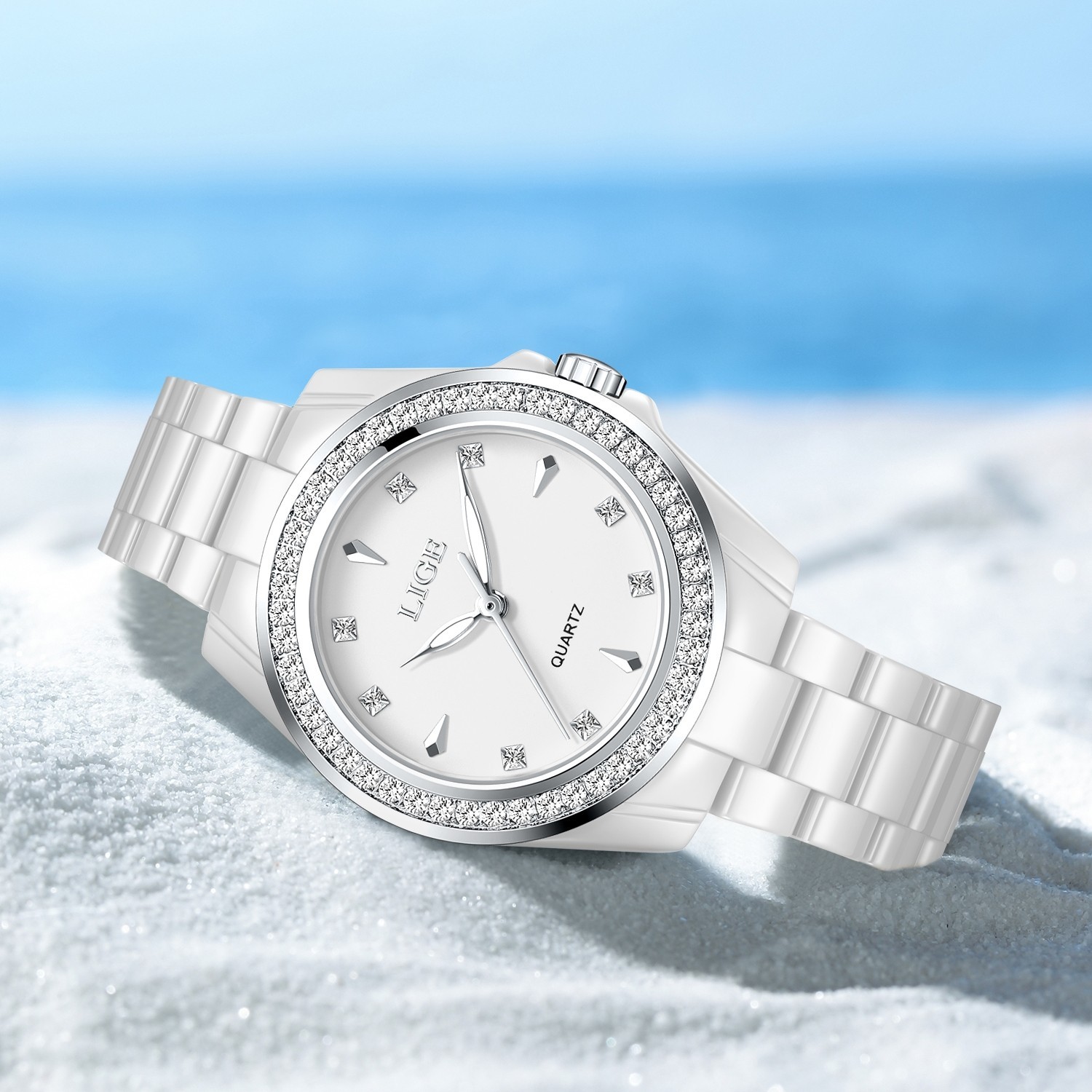Ultra-thin Ladies Quartz Watch Ceramic Luminous Waterproof Women Wristwatch